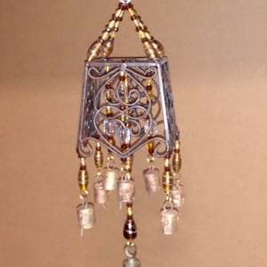 COW BELLS, bell decorative hanging, beautiful, pretty tinkling sound, warm brown and gold colors, shimmery, unique, great gift, OOAK art