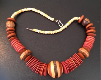 Multiple Woods Necklace of Hand-rubbed Beads