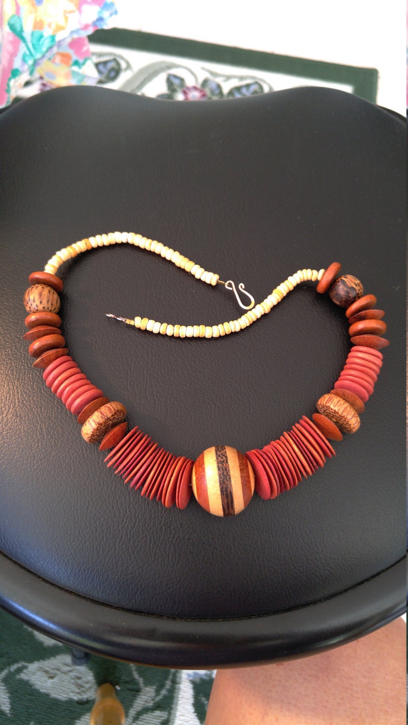 Multiple Woods Necklace of Hand-rubbed Beads image 1
