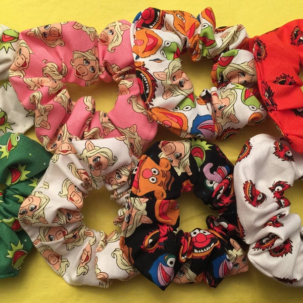 The Muppets  scrunchie collection - 12 Styles to choose from -  100% cotton - Miss Piggy - kermit - Animal - Beaker