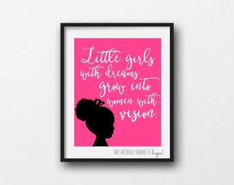 Little girls print, Printable nursery art print, little girl silhouette, black and white nursery wall art, typography wall print