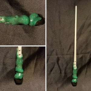 Shimmering Green and Silver Unique Wand with Stone