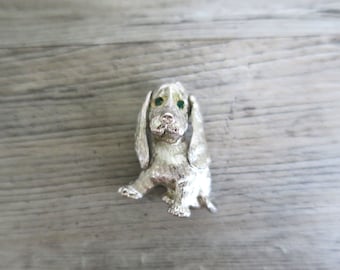 Vintage silver toned dog brooch by Monet, cute woman's lapel pin