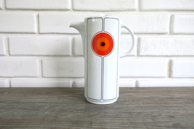 Eclipse by Thomas pattern Mid Century Coffee Pot Orange and Black Modern Serving Pieces Vintage Dining and Serving Coffee Pot with Lid