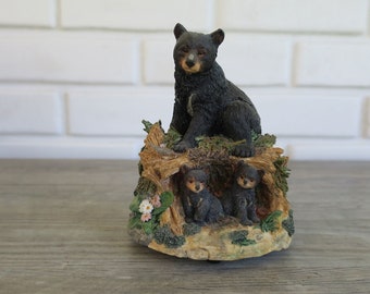 Vintage Westland bear and cubs music box, bear lover gift