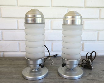 2 vintage mid century modern bullet lamps, torpedo bedside lamps
