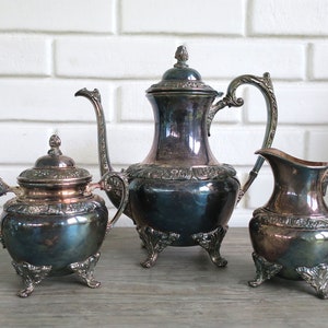 Heritage Tea Set by Rogers Bros, Silver plate Teapot Set,  Vintage Dining and Serving