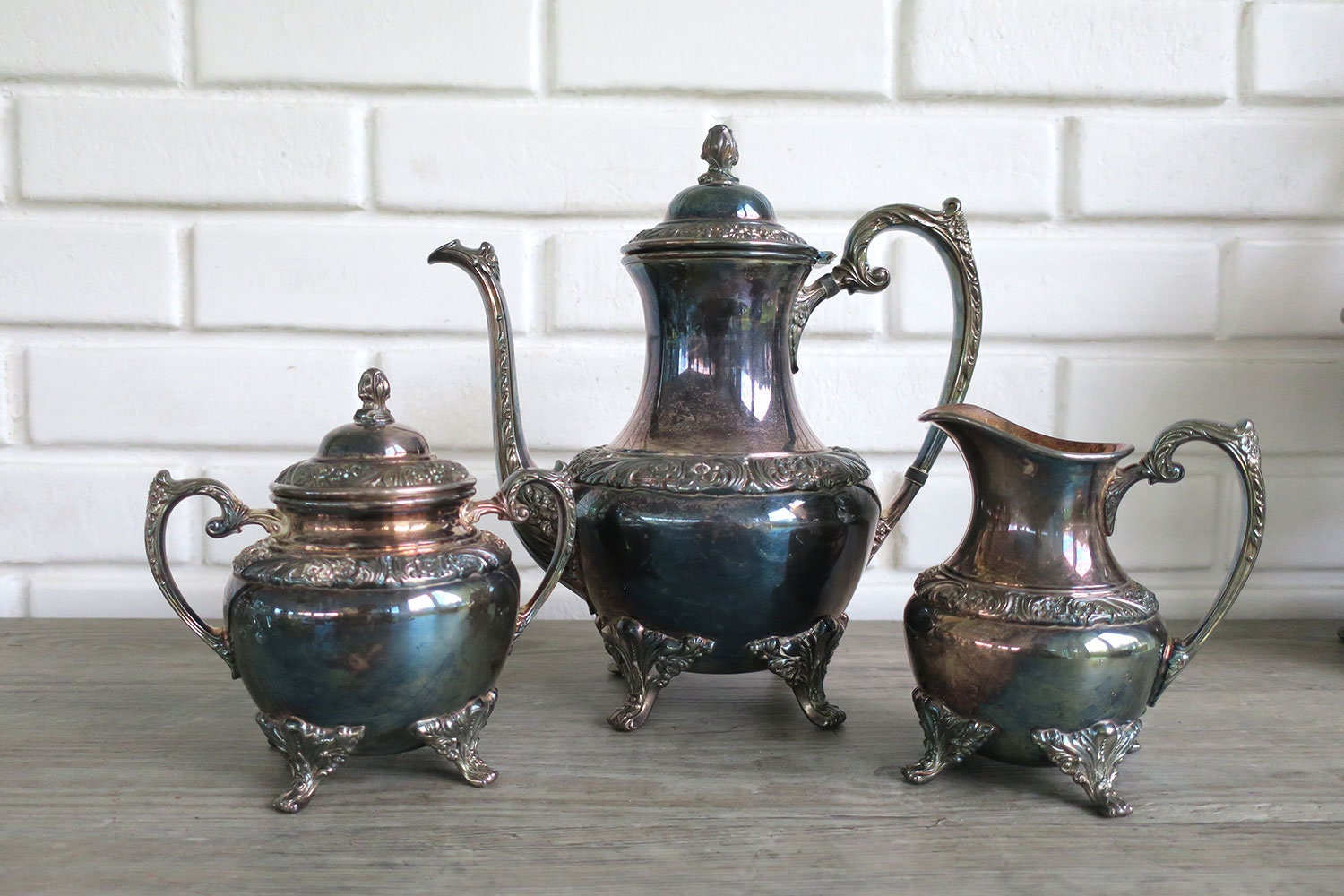 Heritage Tea Set by Rogers Bros, Silver Plate Teapot Set, Vintage