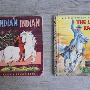 Antique 1950s Golden Books of Indian Indian and The Lone Ranger and the Talking Pony, antique children&#39;s western book