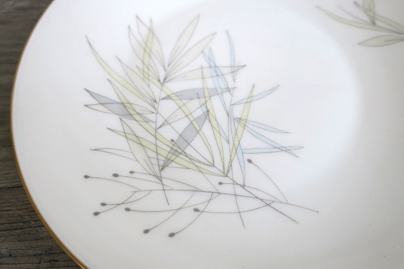 Set of 5 Rosenthal Continental Grasses Salad Plates Vintage Dining and Serving Mid Century Gold Rimmed China