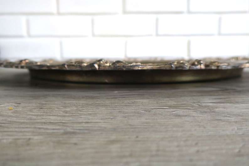 Large Round Silver Ottoman Tray Ornate Metal Coffee Table Etsy