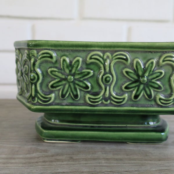 Vintage Green Ceramic Planter Etsy
