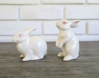 Vintage Hummel white rabbit figurines, cute cottagecore / grannycore decor,