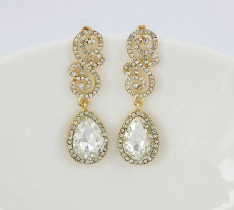 Rhinestone Earrings Gold Dangle Drop Earrings Wedding Etsy Canada