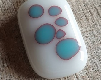 Modern white and turquiose blue spot fused glass pendant. Lovely contempory designed fused glass necklace.