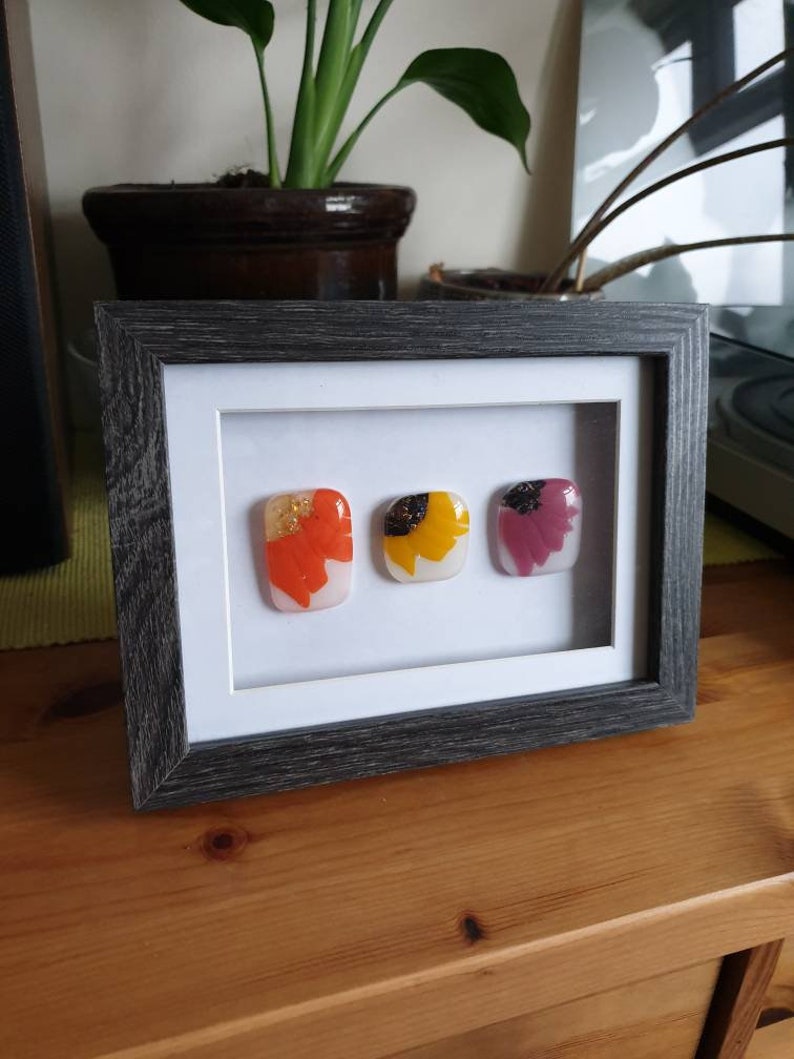 Fused glass flower inspired framed picture. image 0