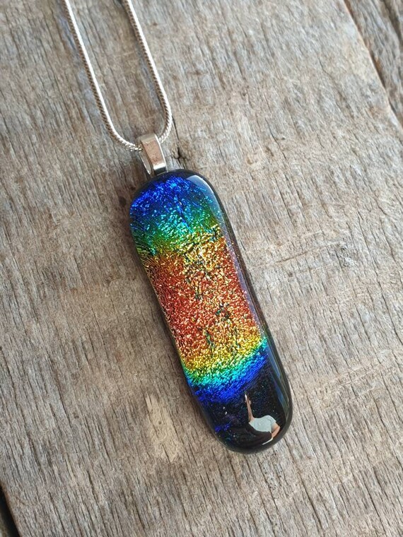 Dichroic Fused Glass Pendant Comes With Sterling Silver -   Dichroic  fused glass pendants, Dichroic fused glass, Fused glass pendant