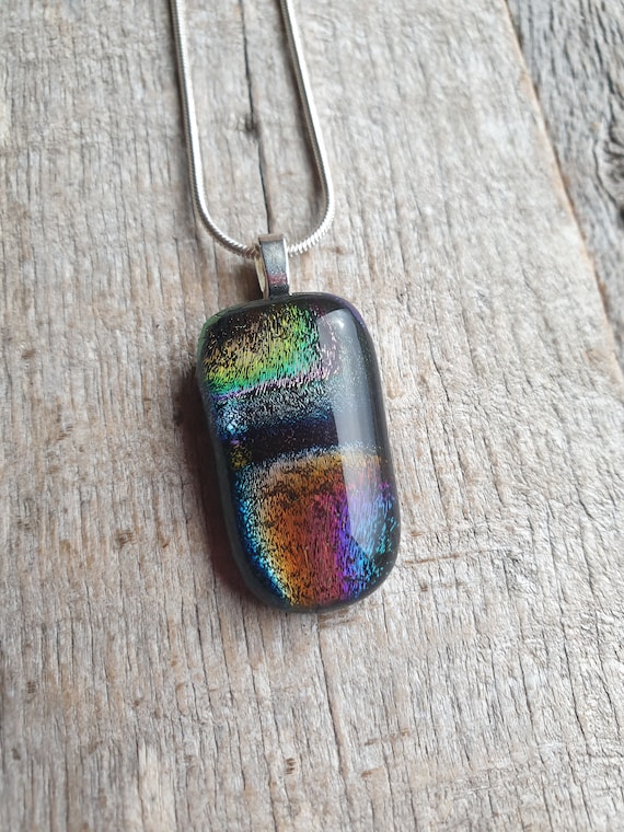 A Beautiful Sparkling Colours and Unique Design in This Dichroic Glass Necklace. Handcrafted Stunning Sparkling Colours in This Pendant. Etsy Australia