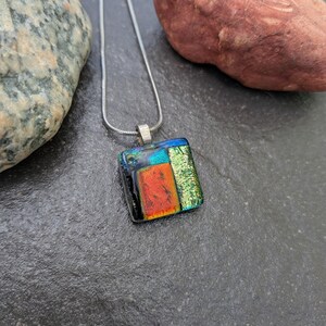 Dichroic Glass Pendant Necklace: Colorful Patchwork Design