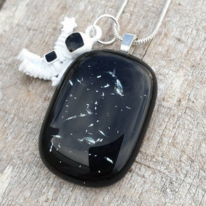 Stunning space themed fused glass pendant and charm. Wonderful fused glass space inspired necklace.