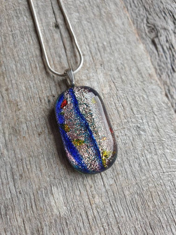 Lovely Sparkling Dichroic Glass Pendants, a Simple Fused Glass Necklace. 