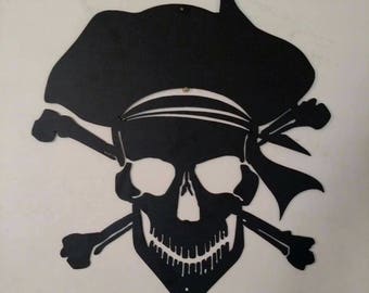 Jolly Roger metal wall art, pirate, skull and crossbones