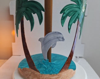 Palm Trees and dolphin on the Beach Paper Towel Holder