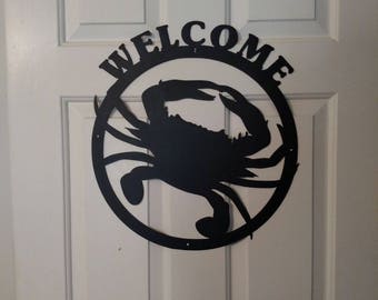 Blue crab metal welcome sign,  crab welcome