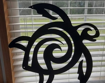 Tribal Sea Turtle Wall Art: Powder Coated Steel Decor