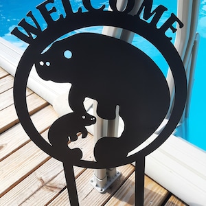 Manatee welcome yard stake
