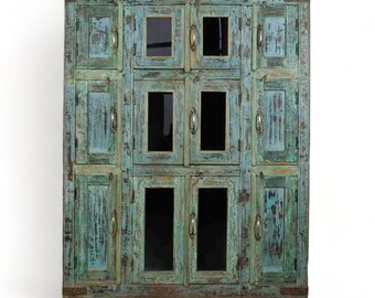 Large Vintage Wooden Multi Door Indian Cupboard Cabinet