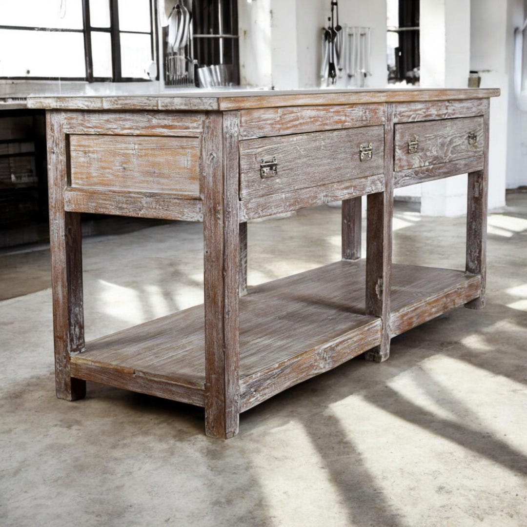 Vintage Solid Wood Kitchen Island Workbench Sideboard Table - Etsy