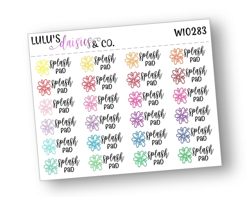 Words And Icons Words And Icon Stickers Splash Pad WI0283 Matte Sticker Paper, Multi Color Planner stickers Multicolor