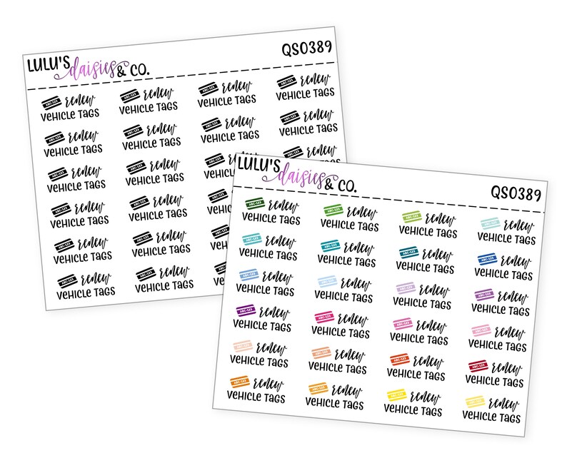 RENEW VEHICLE TAGS Words and Icons Planner Stickers Etsy
