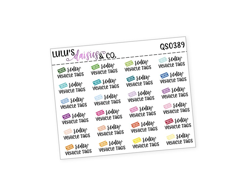 RENEW VEHICLE TAGS Words And Icons Planner Stickers Etsy