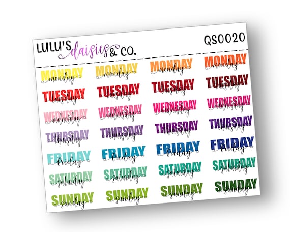 All Black QS0020 Neutral Typography Stickers Planner stickers Matte Sticker Paper, Days Of The Week Typography