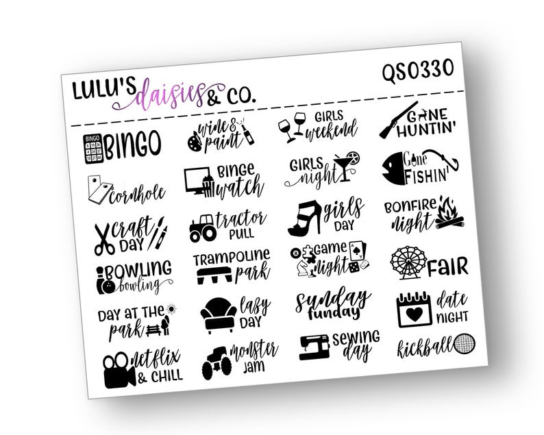 Planner Stickers Words And Icons Functional Stickers || QS0320- All Black SUMMER CAMP