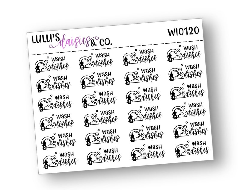All Black Words And Icon Stickers Planner stickers WI0120 Matte Sticker Paper, Words And Icons Wash Dishes
