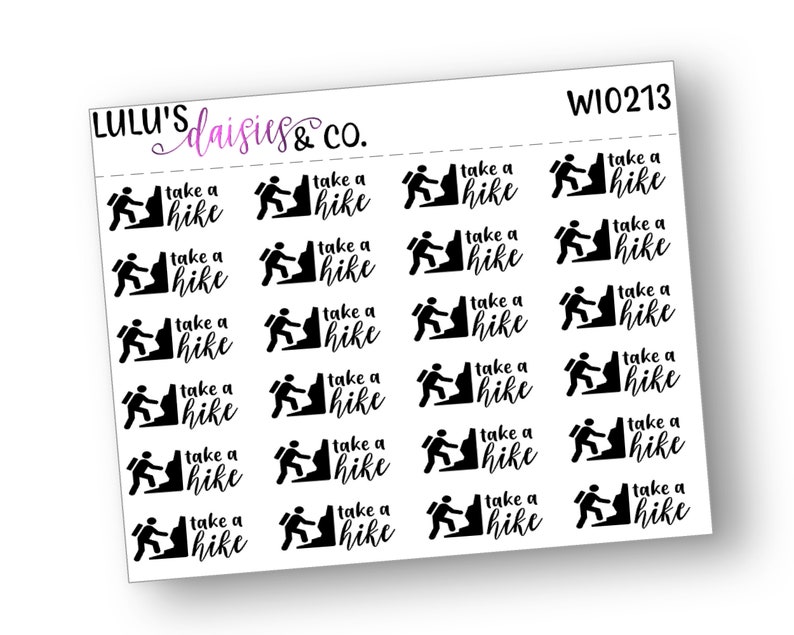 WI0213 Words And Icons Matte Sticker Paper, Take A Hike Planner stickers All Black Neutral Words And Icon Stickers