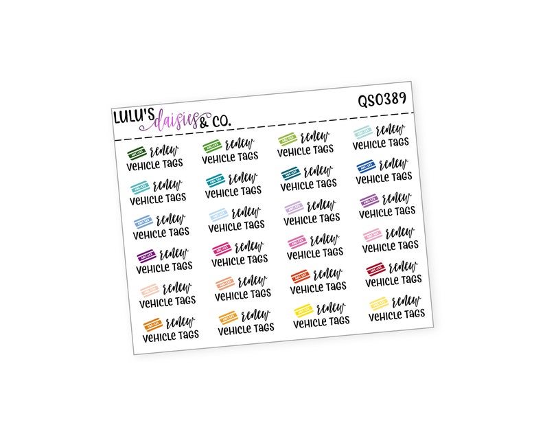 RENEW VEHICLE TAGS Words and Icons Planner Stickers Etsy