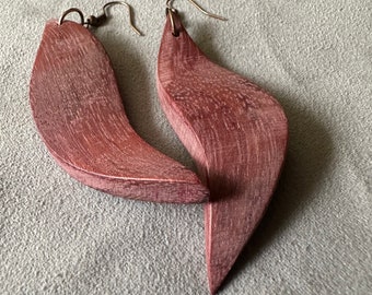 Wood Earrings Purple Heart Leaf Handmade Jewelry Custom Art