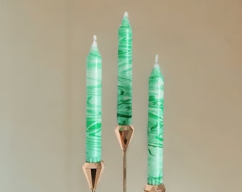 Green Dip Dye Christmas Dinner Candles Christmas decorations Marble Taper Candles Green Wedding Table Decor Birthday gift set of 3 Candles