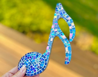 Blue Stained Glass Mosaic Music Note Wall Decor