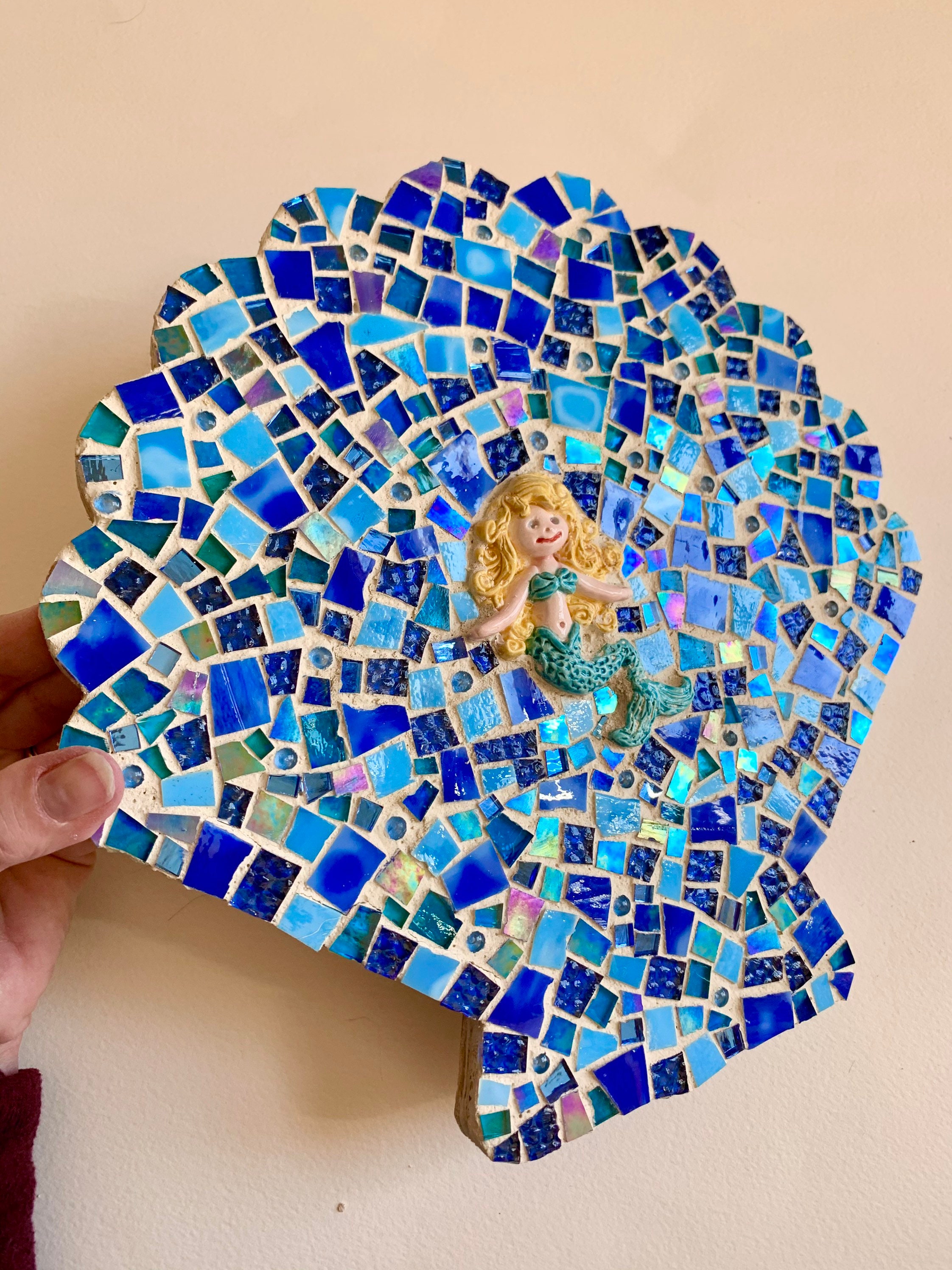 Stained Glass Mosaic Seashell With Mermaid Focal Etsy