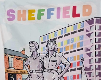 Sheffield tea towel Women of Steel Hendos Park Hill Crucible 50x70cm Heavy Cotton