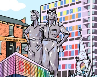 Sheffield Print Landmarks Women of Steel Crucible Hendos Park Hill Flats A4 A5 A6