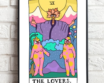 The Lovers Blobby x Furby Tarot Card Print/ A4 A5 A6 Mr & Mrs Blobby