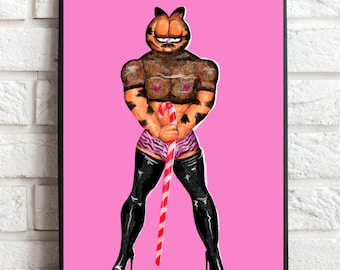 Uwu Sexy Garfield Candy Cane Kink Print/ A4 A5 A6 Cursed Sub Dom