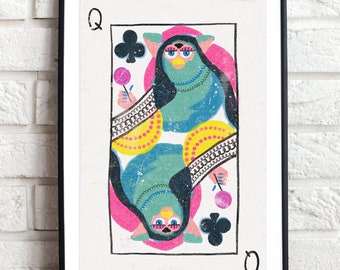 Cursed Long Furby Playing Card Queen Art Print// A4 A5 A6