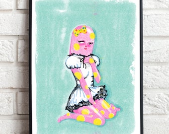 Uwu sexy anime Blobby schoolgirl Print/ A4 A5 A6 Mr Blobby Hentai Style